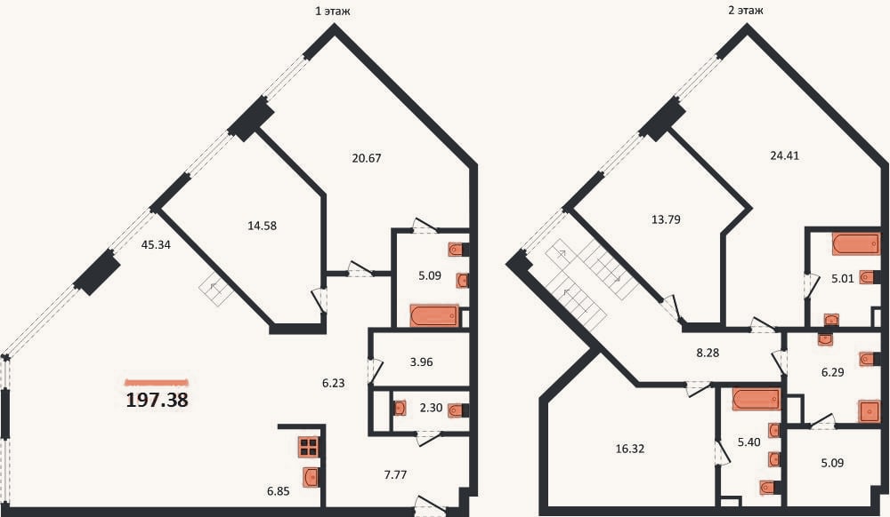 Планировка: 4+ к, 197,4 м²
