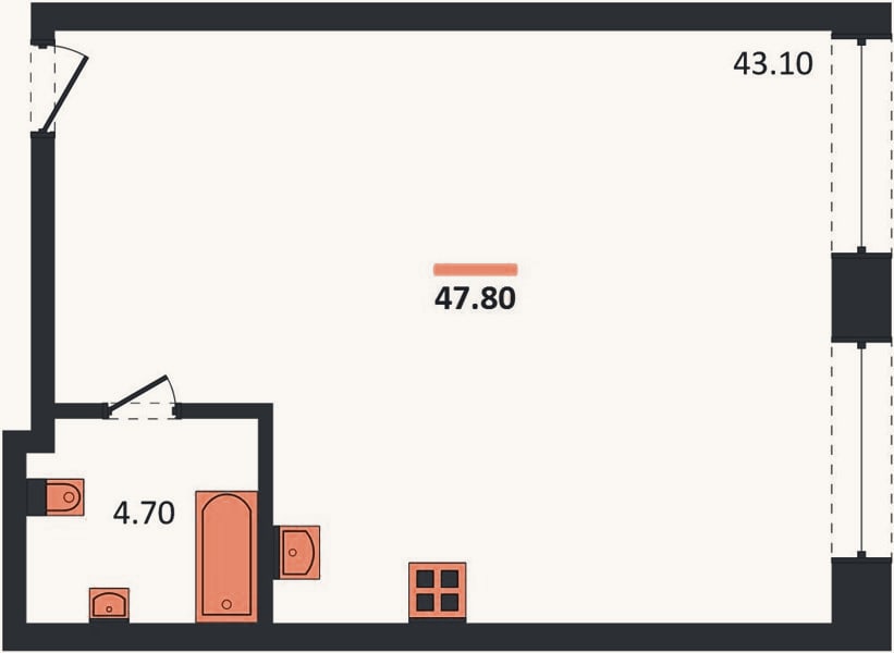 Планировка: Студия, 47,8 м²