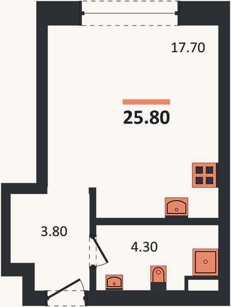 Планировка: Студия, 26,1 м²