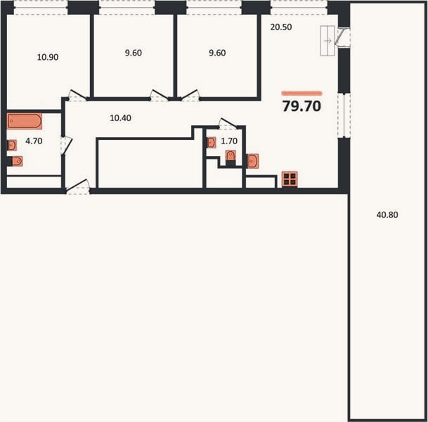 Планировка: 3-к, 79,7 м²