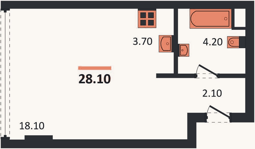Планировка: Студия, 28,1 м²