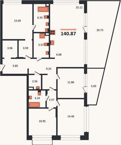 Планировка: 4+ к, 140,9 м²