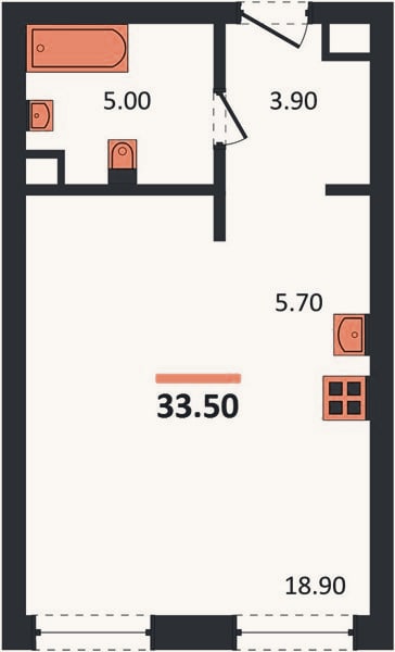 Планировка: Студия, 33,5 м²