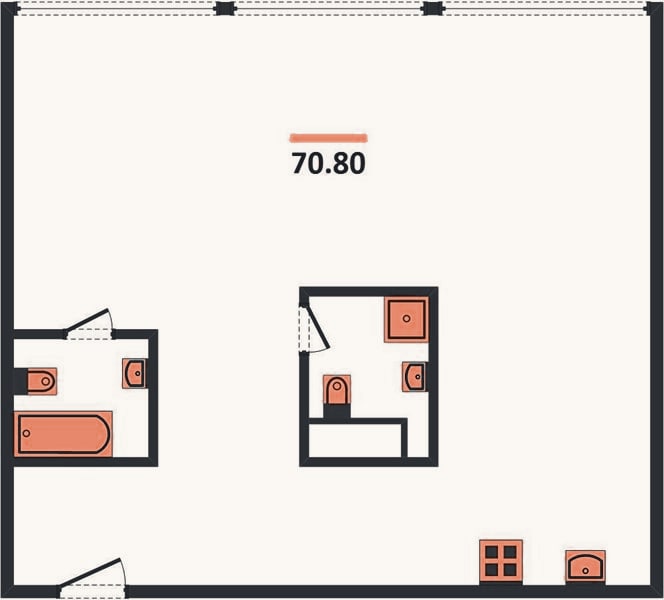 Планировка: 2-к, 70,8 м²