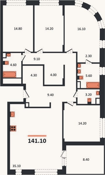 Планировка: 4+ к, 141,1 м²