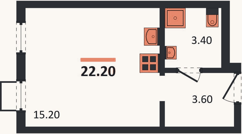 Планировка: Студия, 22,2 м²