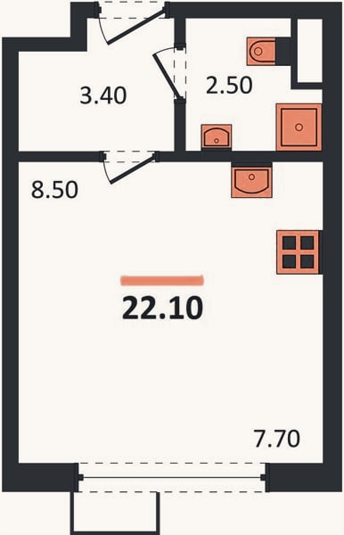 Планировка: Студия, 22,1 м²