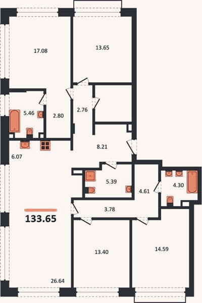 Планировка: 4+ к, 133,7 м²