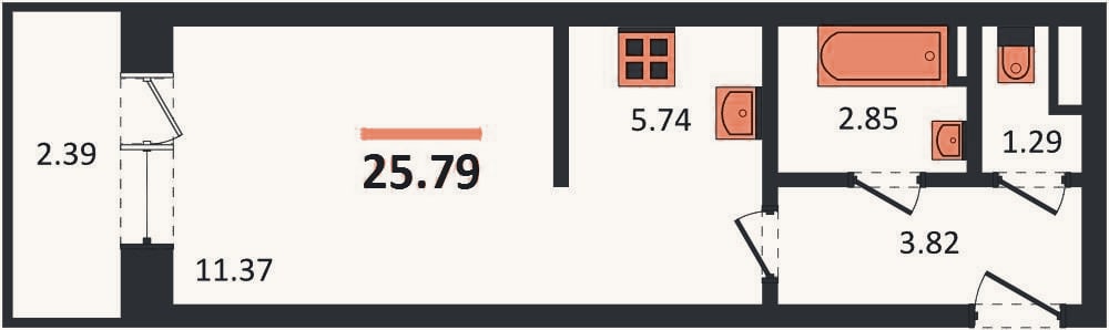 Планировка: Студия, 25,1 м²