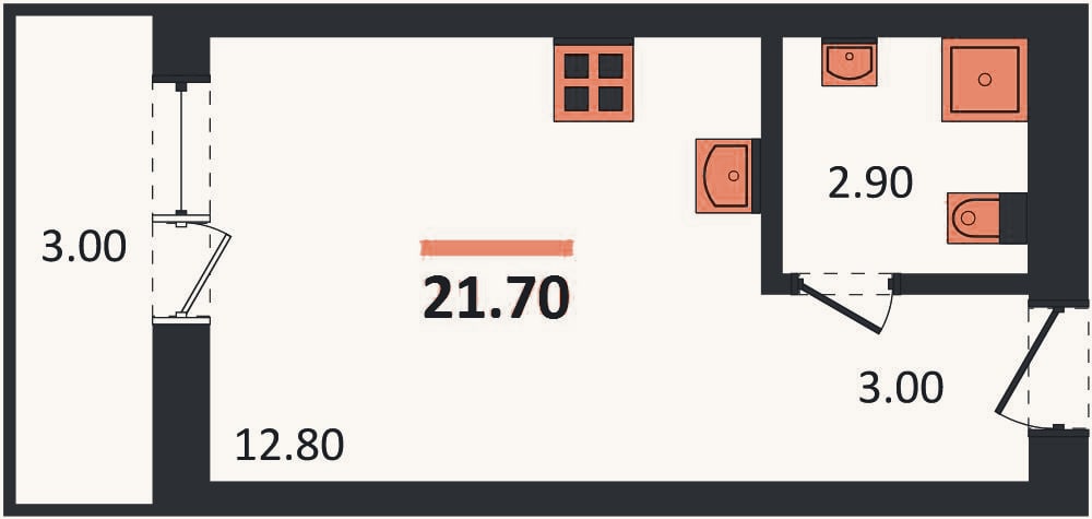 Планировка: Студия, 21,7 м²