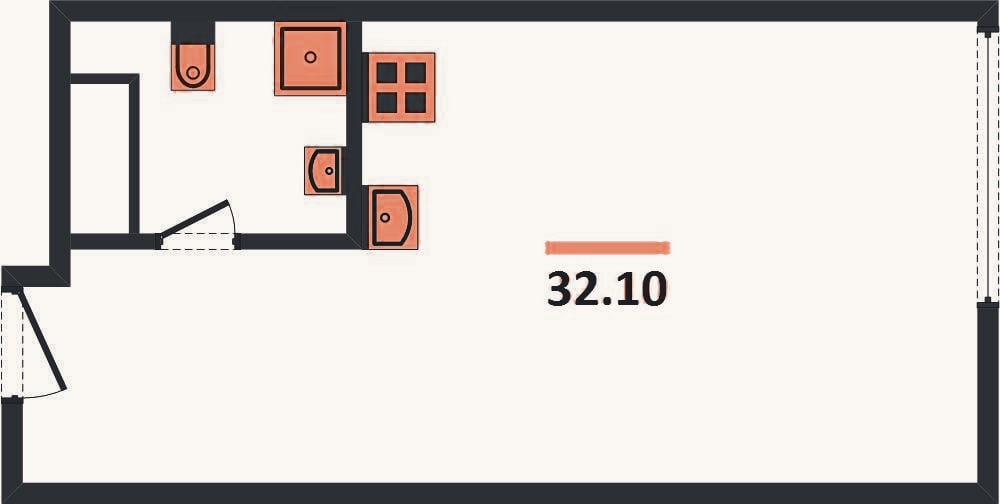 Планировка: Студия, 32,1 м²