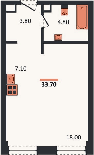 Планировка: Студия, 33,7 м²