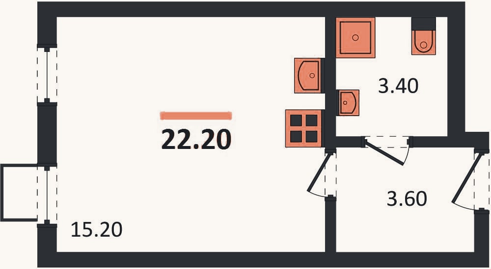 Планировка: Студия, 22,2 м²