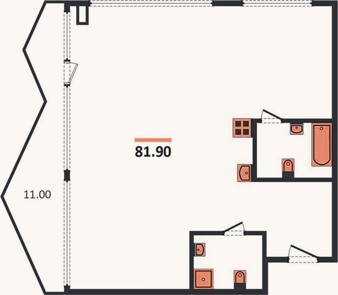 Планировка: 2-к, 81,9 м²