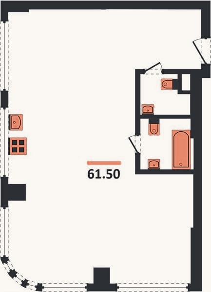 Планировка: 2-к, 61,5 м²