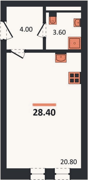 Планировка: Студия, 28,4 м²