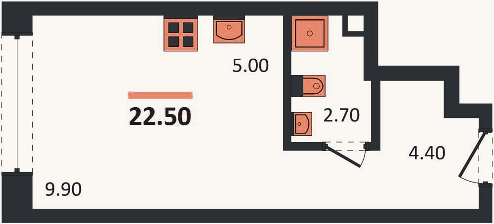 Планировка: Студия, 22,5 м²