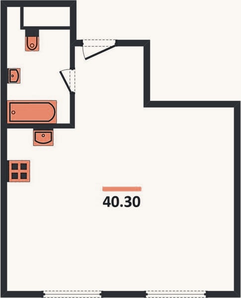 Планировка: 1-к, 40,3 м²