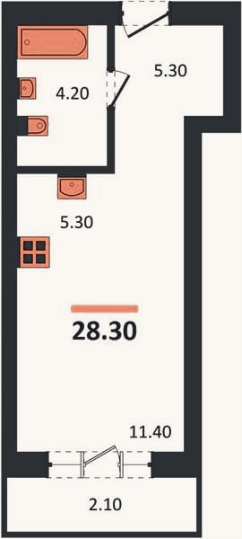 Планировка: Студия, 28,3 м²