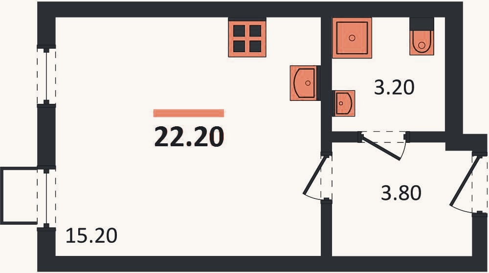 Планировка: Студия, 22,2 м²