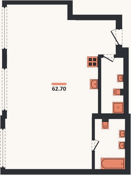 Планировка: 2-к, 62,7 м²