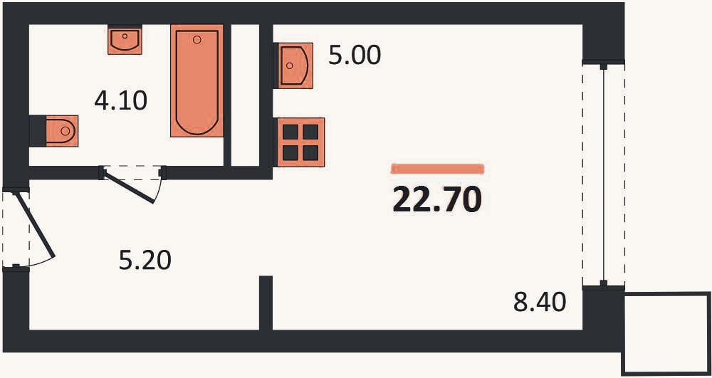 Планировка: Студия, 22,7 м²