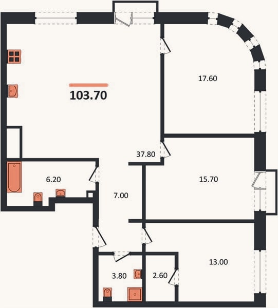 Планировка: 3-к, 103,7 м²