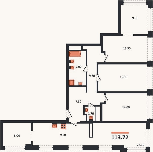 Планировка: 4+ к, 114,9 м²