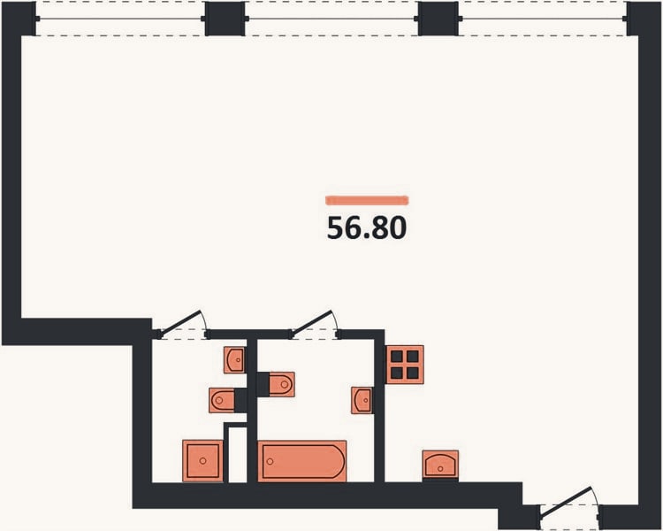 Планировка: 2-к, 56,8 м²