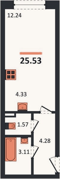 Планировка: Студия, 25,5 м²