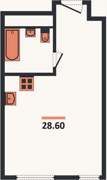 Планировка: Студия, 28,6 м²