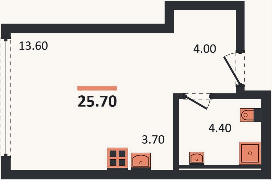 Планировка: Студия, 25,7 м²