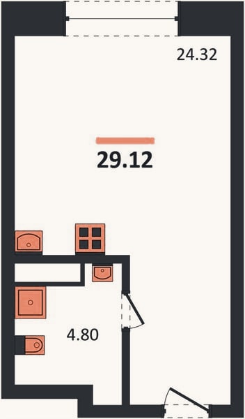 Планировка: Студия, 29,1 м²