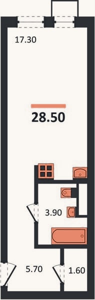 Планировка: Студия, 28,5 м²