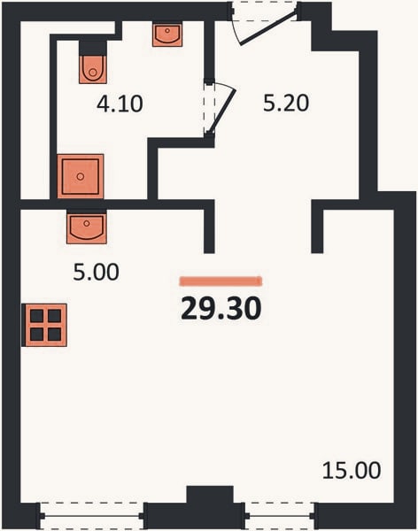 Планировка: Студия, 29,3 м²