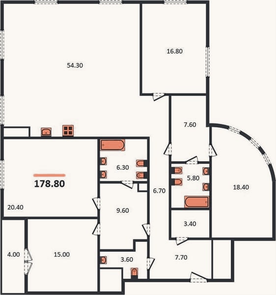 Планировка: 4+ к, 178,8 м²