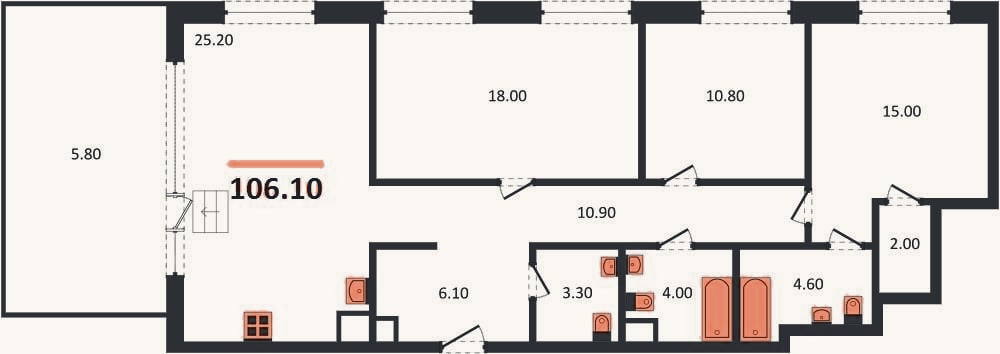Планировка: 3-к, 106,1 м²