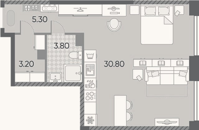 Планировка: Студия, 43,1 м²