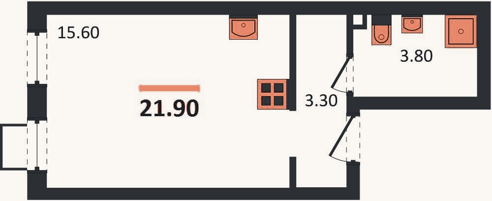 Планировка: Студия, 21,9 м²