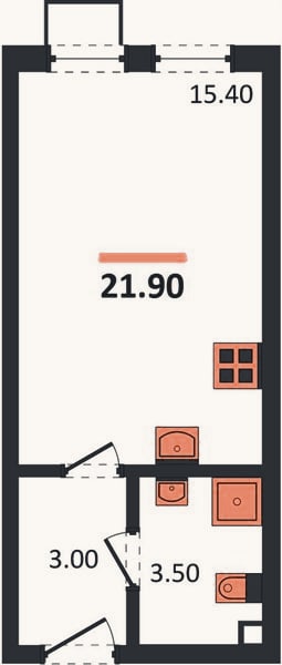 Планировка: Студия, 21,9 м²