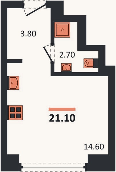 Планировка: Студия, 21,1 м²