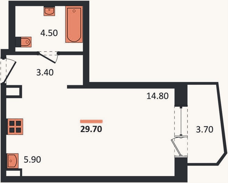 Планировка: Студия, 29,7 м²