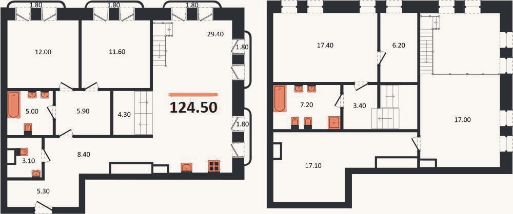 Планировка: 3-к, 124,5 м²