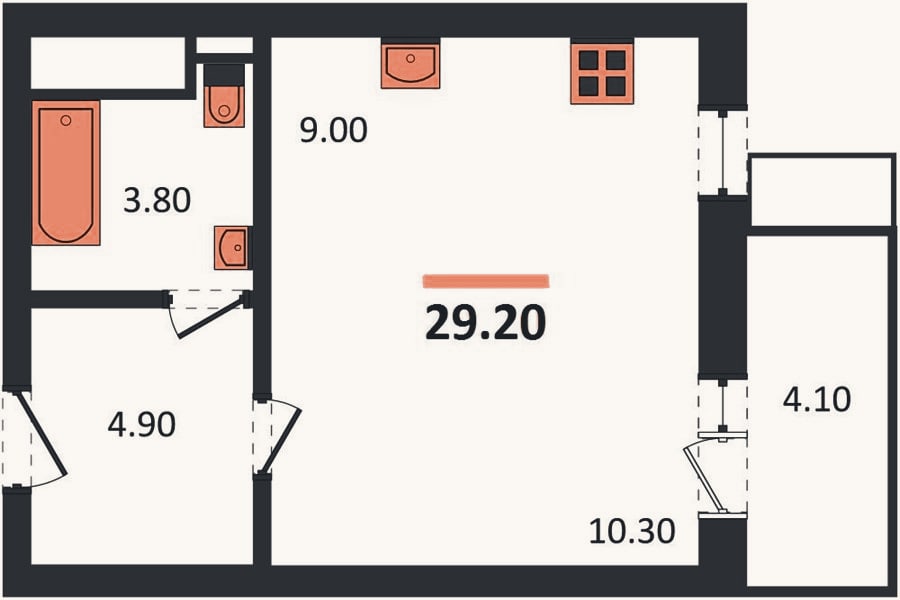 Планировка: Студия, 29,2 м²