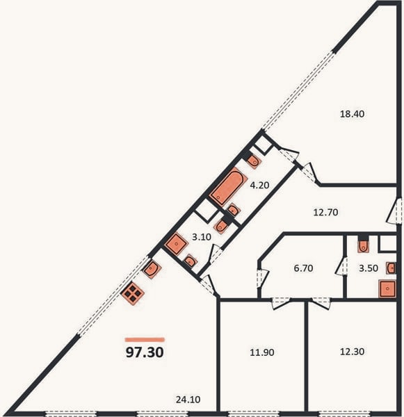 Планировка: 3-к, 97,3 м²