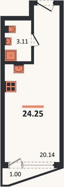 Планировка: Студия, 24,3 м²