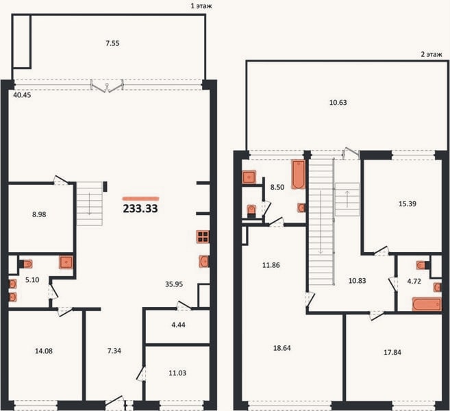 Планировка: 4+ к, 233,3 м²