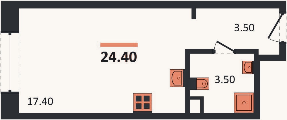 Планировка: Студия, 24,4 м²