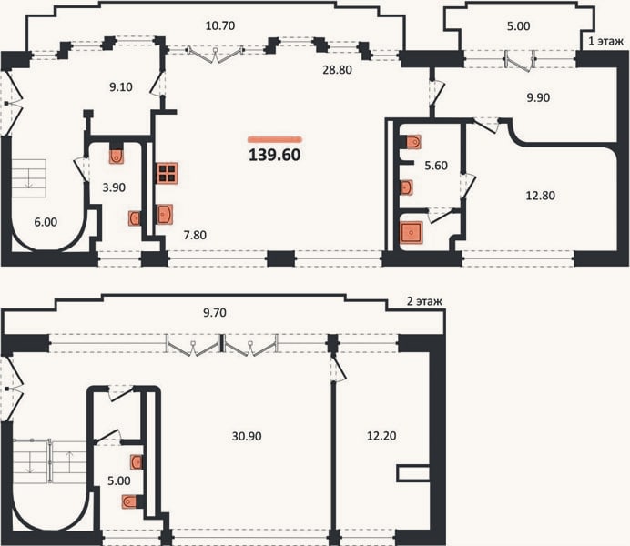 Планировка: 2-к, 139,6 м²