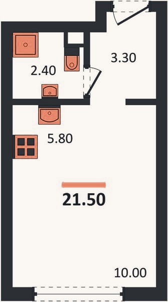 Планировка: Студия, 21,5 м²